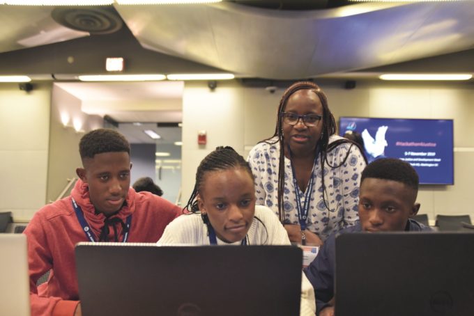 Cedra Mthembu at work with young techies