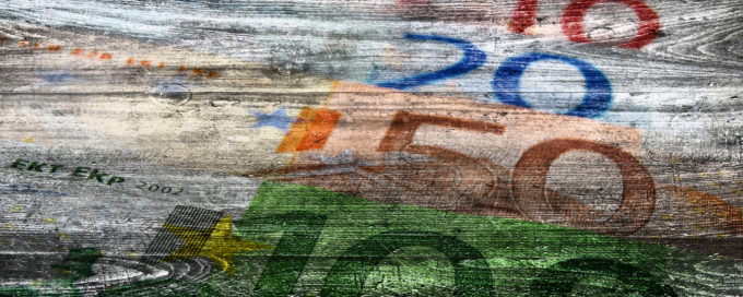 Euro banknotes as background on wood banner