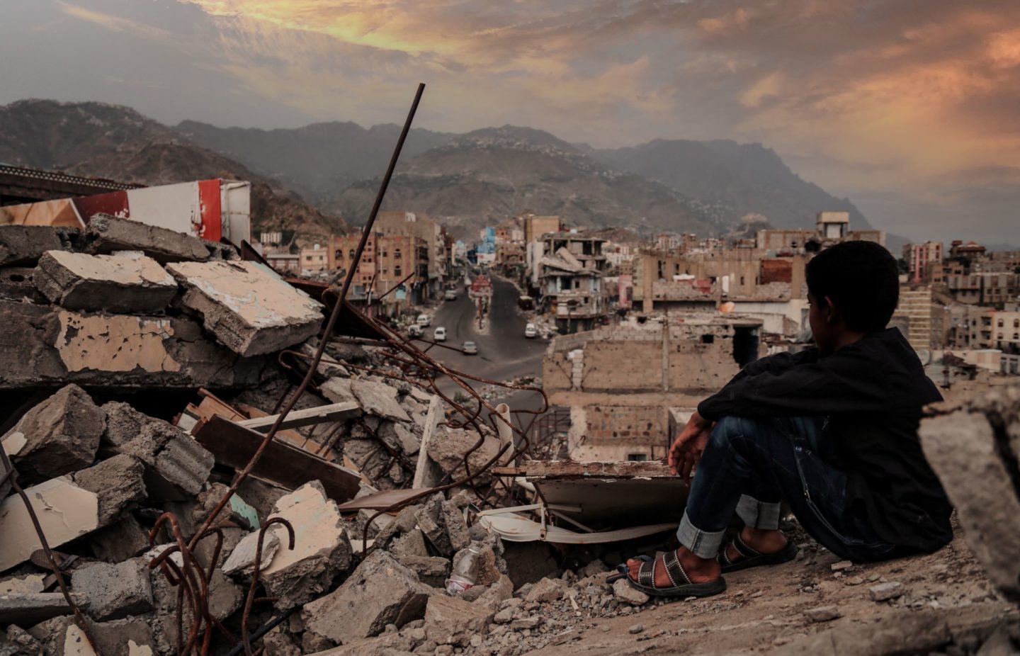 Kid looking at landscape in yemen