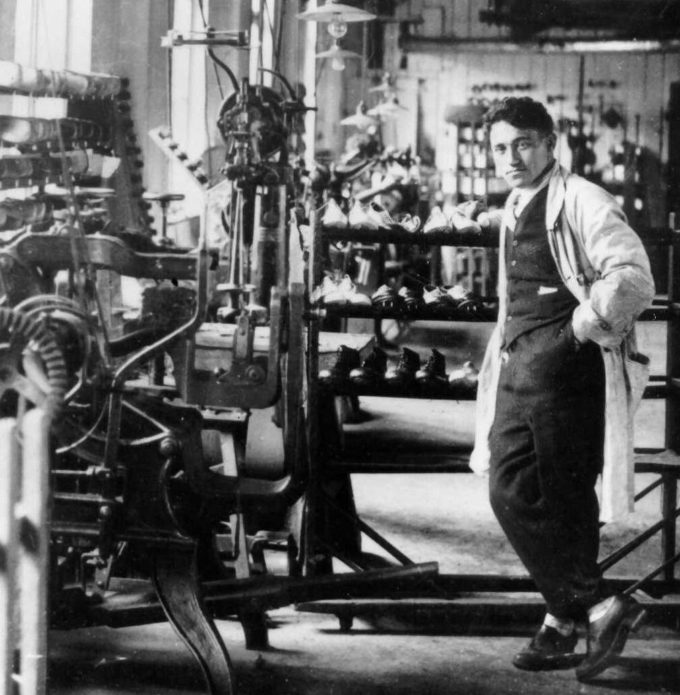 Adi Dassler, co-founder of adidas, in the company workshop in the early 1970s. His Nazi links have been highlighted in the wake of the Ye controversy