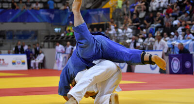 Male Judoka fighters during Judo competition Failure is key to learning