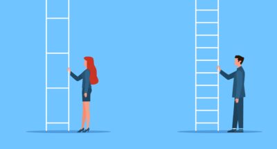 Gender equality Genders gap man and woman stand at career ladder different opportunities Female discrimination injustice and sexism symbol feminism and women rights vector flat concept gender