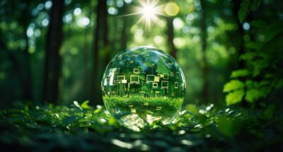 Carbon Neutral and ESG Concepts Carbon Emission Clean Energy Balancing between a Green leaf and CO2 Environmental strategies boardroom