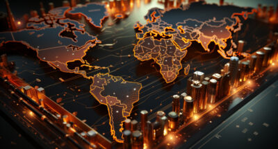 Financial graph on global map representing stock market and investment Generative AI Venture capital