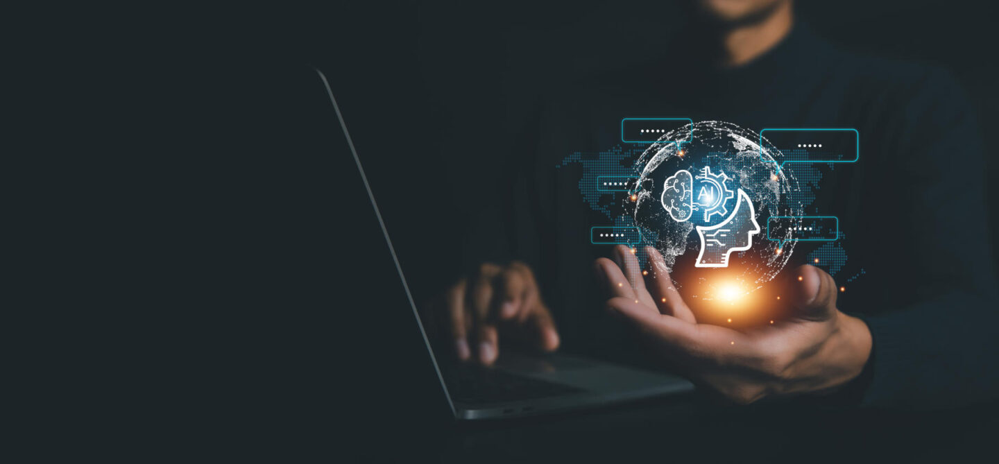 Chatbot Chat with AI, Artificial Intelligence. man using technology smart robot AI , Futuristic technology transformation , robot application, conversation assistant concept. AI, Robot application and global connecting