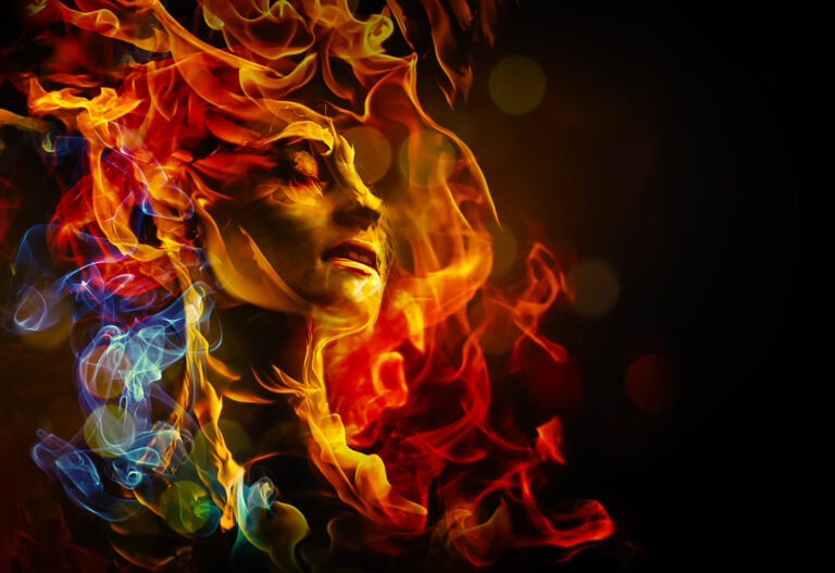 Illustration of womans face made with fire