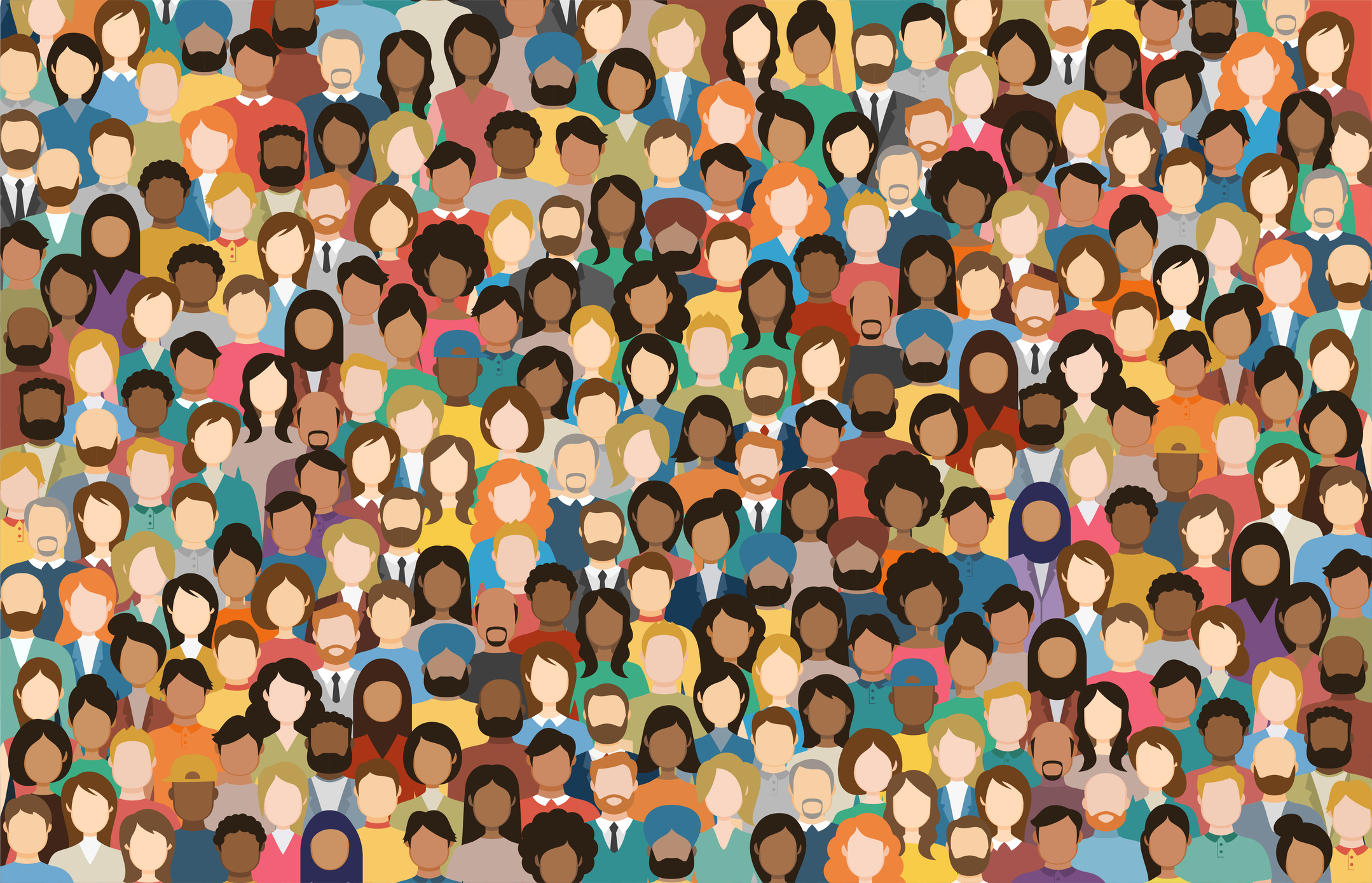Multicultural Crowd of People Group of different men and women Young adult and older peole European Asian African and Arabian People Empty faces Vector illustration Diversity and Inclusion in the workplace