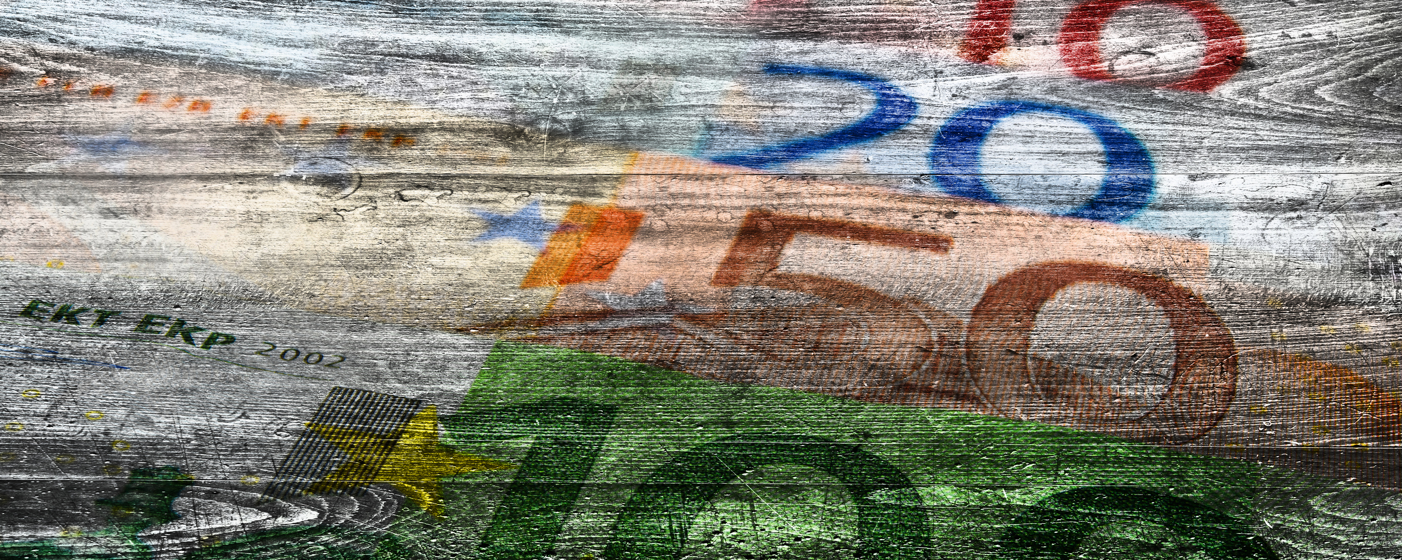 Euro banknotes as background on wood banner Euro banknotes as background on wood banner
