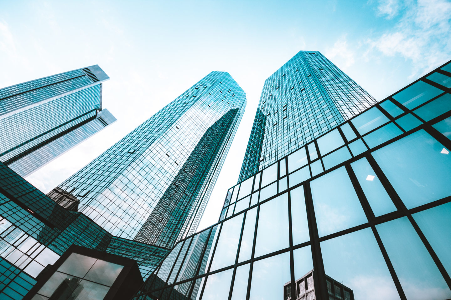 image of high rise gladd buildings seen from below