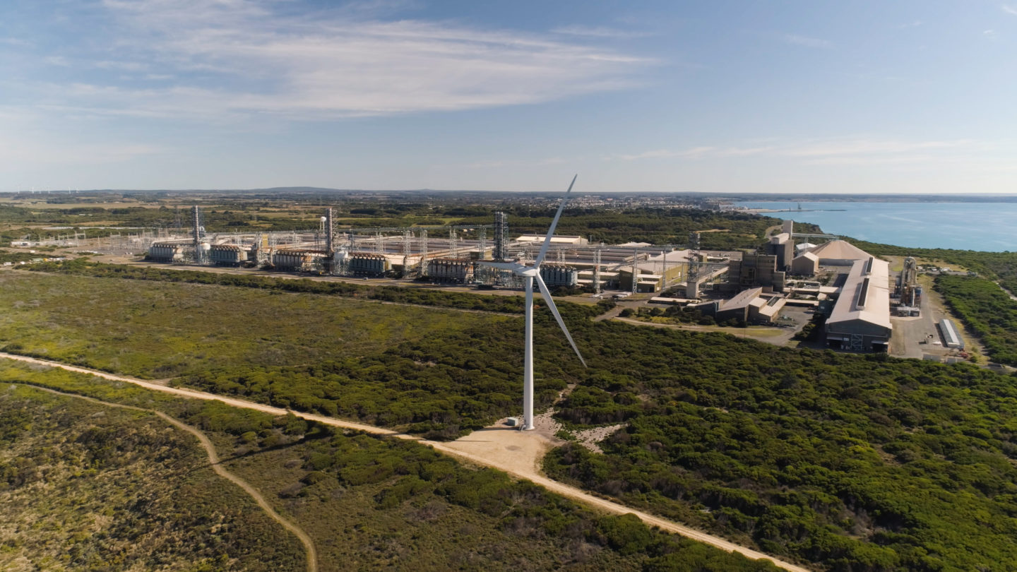 wind turbine with aluminum smelter