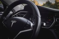 A Tesla steering wheel