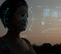 Facial Recognition System concept with Face Recognition and 3D s