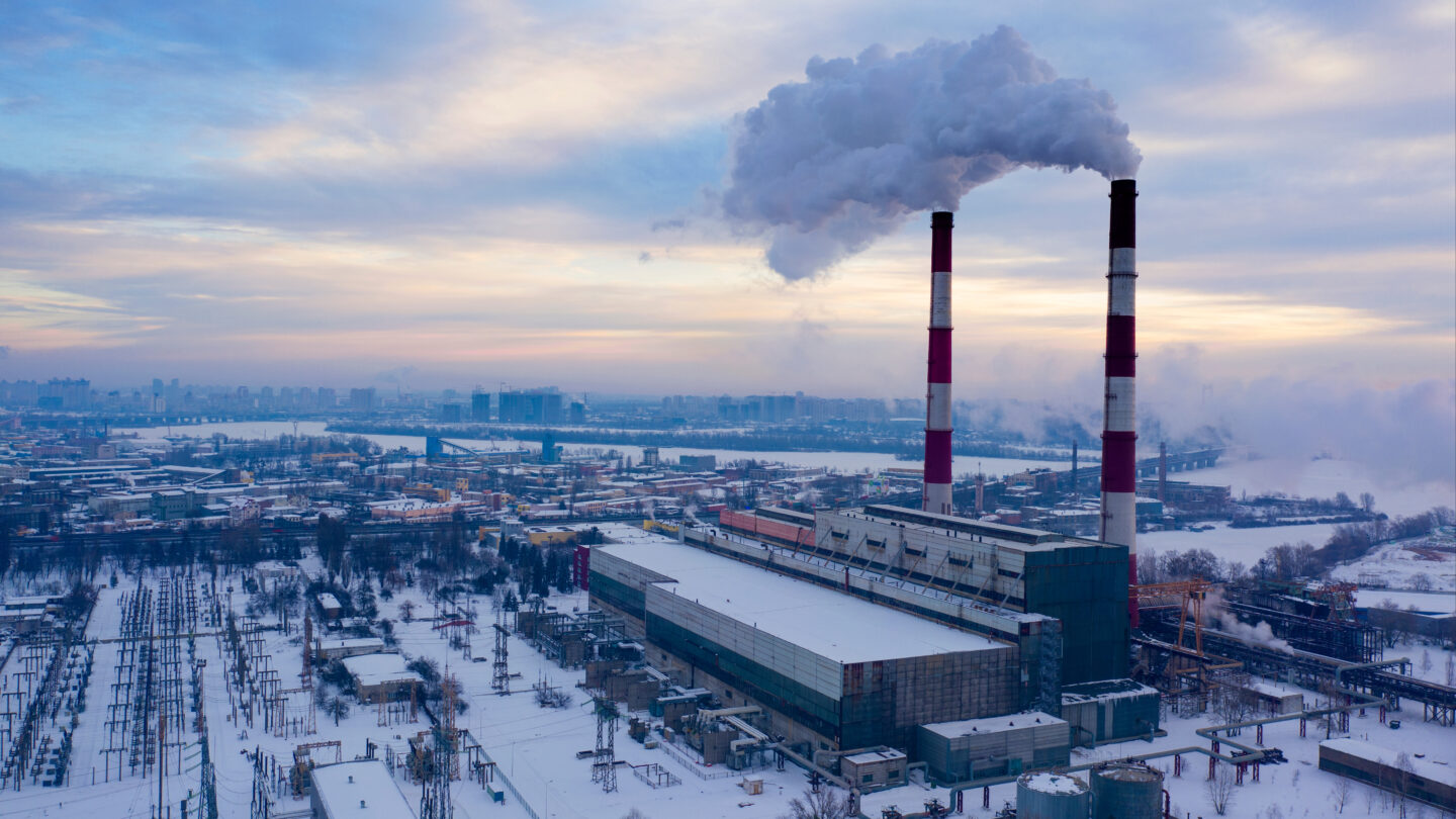 Industrial area of the city harmful emissions into the atmosphere EU Carbon footprint