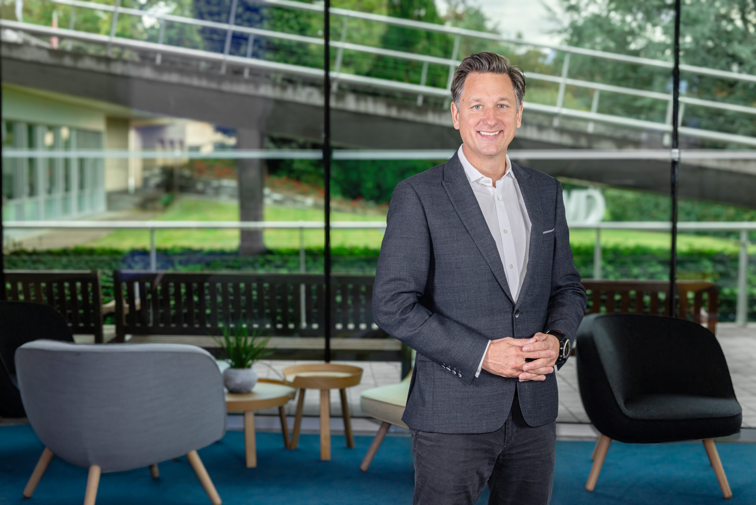 Portrait of Matthew Crudgington, taken inside ELC (Executive Learning Center) on 7th October 2024. (Photo Credit: Dorian Tosca) - IMD Business School