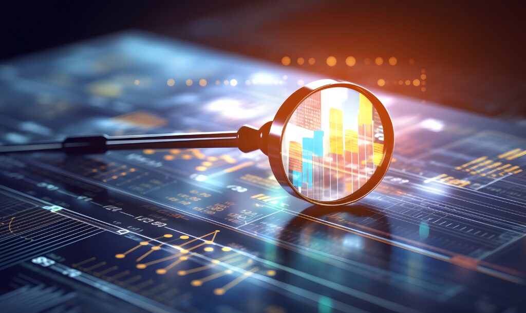 Business audit stock financial finance management on analysis data strategy with graph accounting marketing or report chart economy investment research profit concept Generative AI - IMD Business School AI strategy