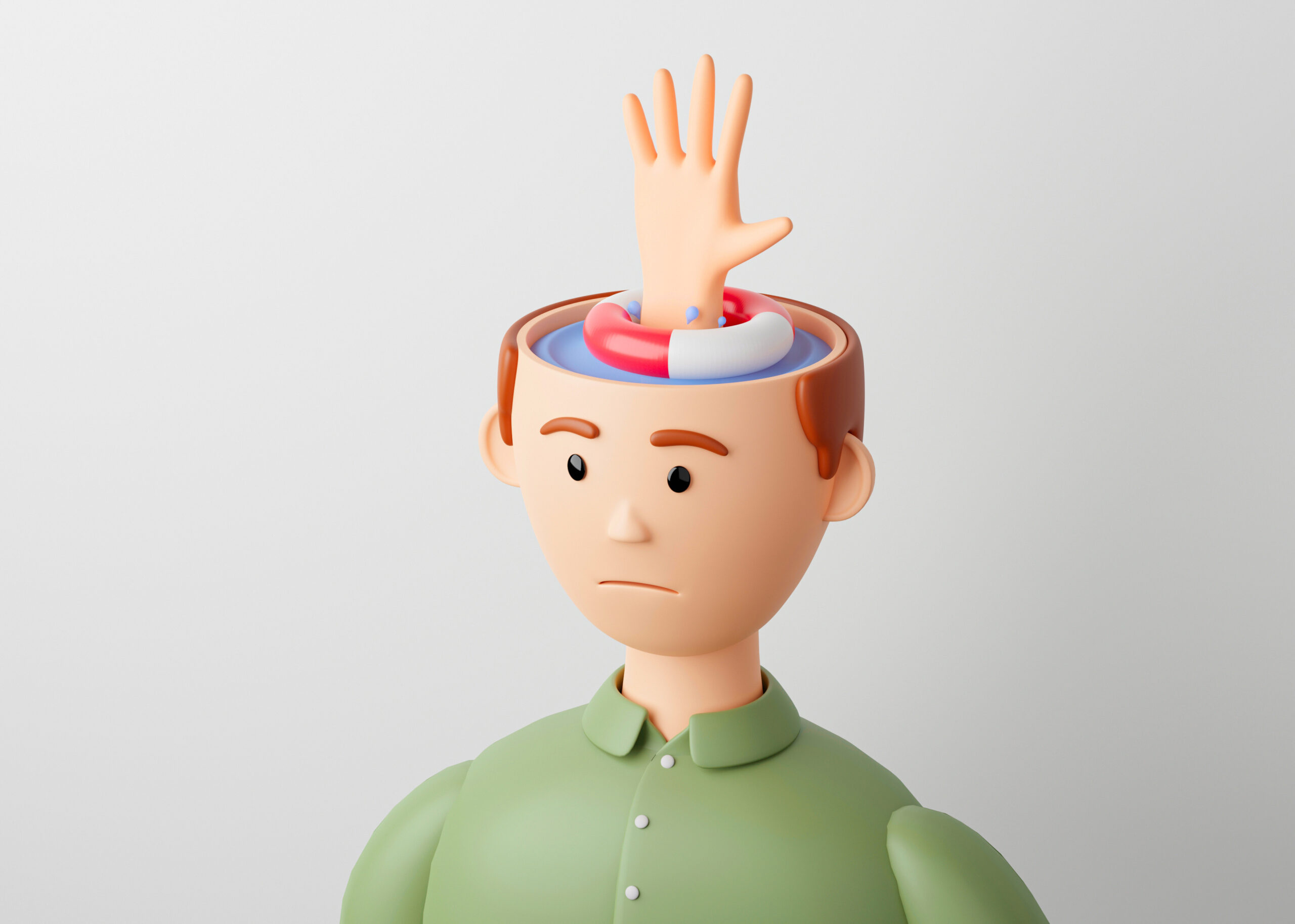 Business help or psychological help Person in need of help Lifebuoy and hand as a symbol of asking for help 3d render