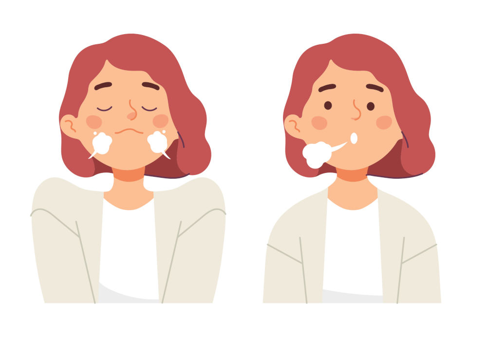 Women doing inhale exhale breath exercise for calm stress relief