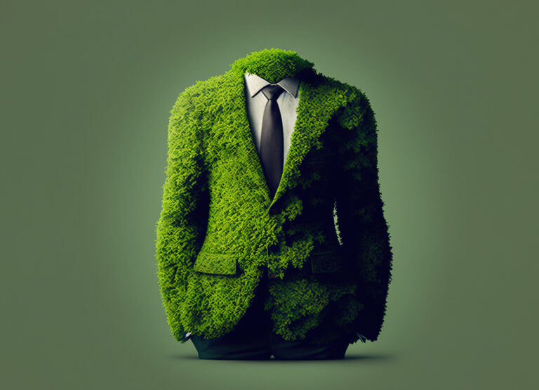 Environmental friendly business with business suit made from green moss Generative AI illustration