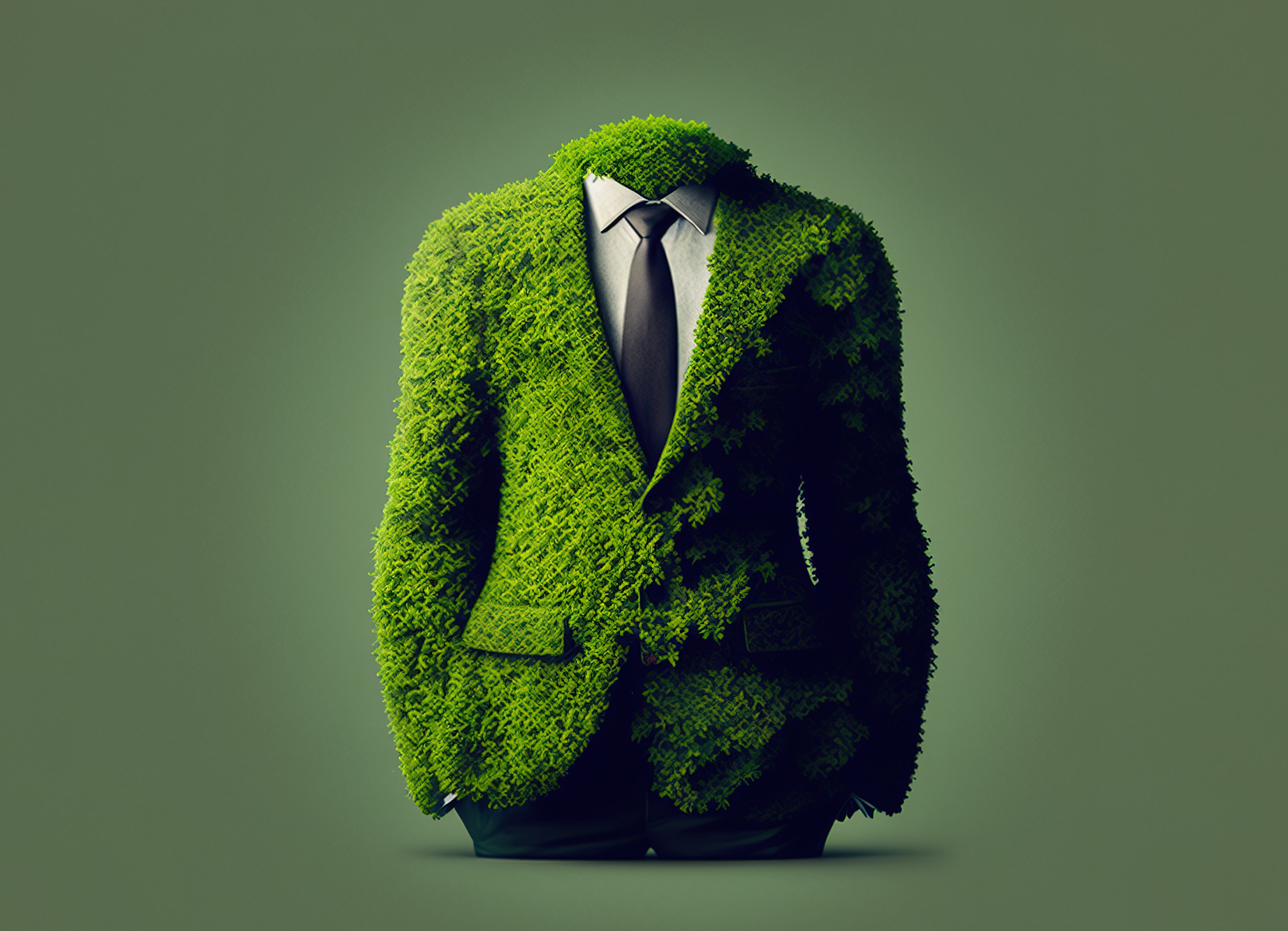 Environmental friendly business with business suit made from green moss Generative AI illustration