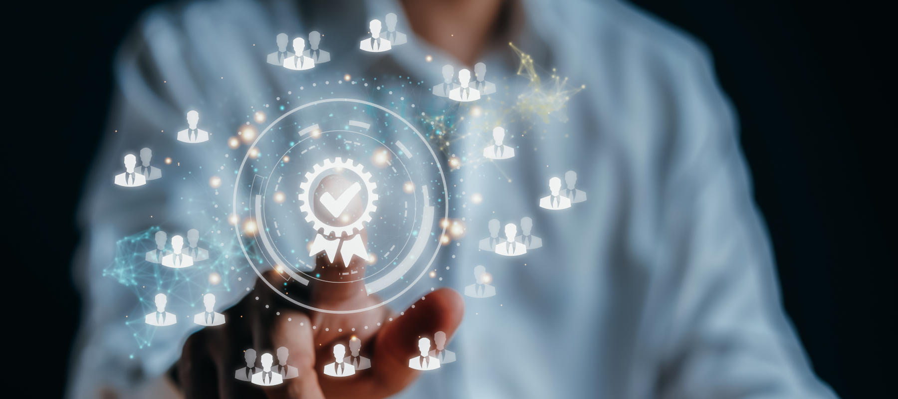 Customer Businessman Experience touching virtual screen the best quality assurance for guarantee product or feedback review satisfaction service satisfaction survey.