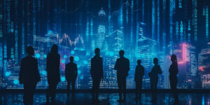 Futuristic technology concept Team of artificial intelligence software engineers and finance workers in financial stock market that is digitalized with graphics into digital twin of finance Industry - IMD Business School