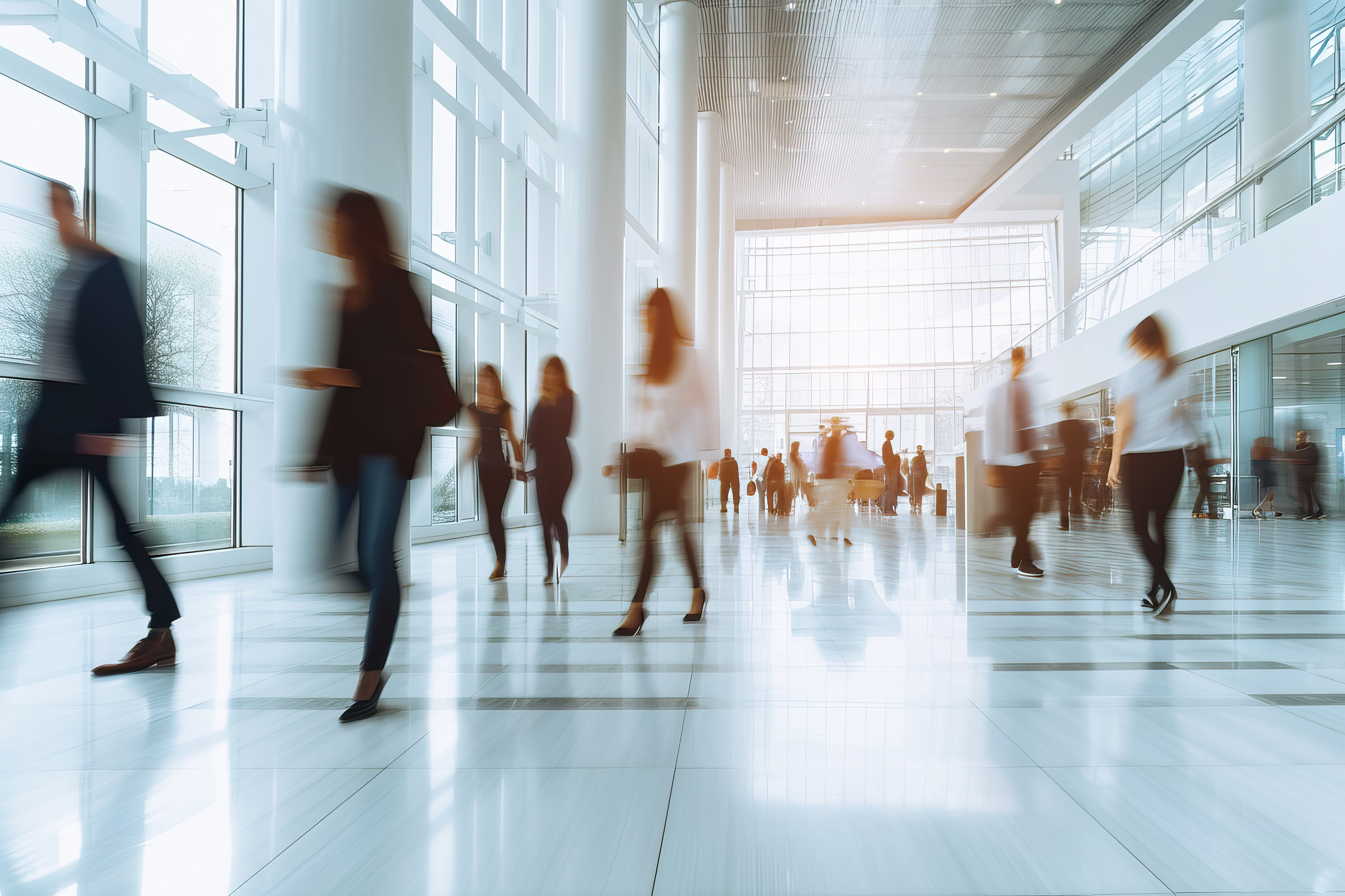 Group of Business People Walking Through Lobby