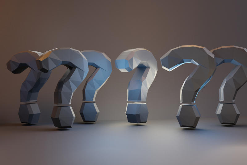 question marks dark background creative lights background 3d-illustration