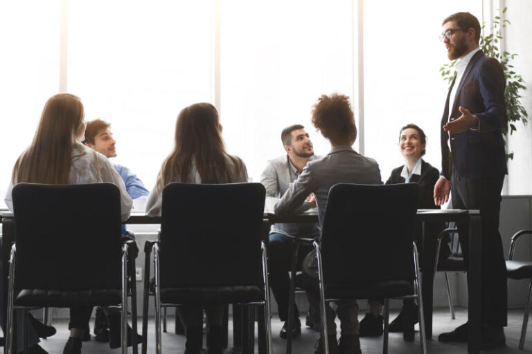 CEO presenting lecture in the boardroom office