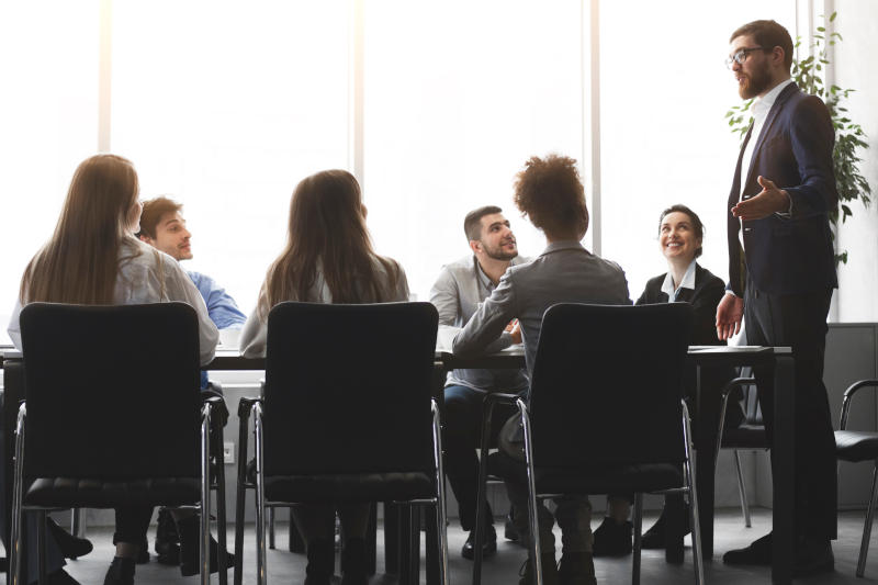 CEO presenting lecture in the boardroom office