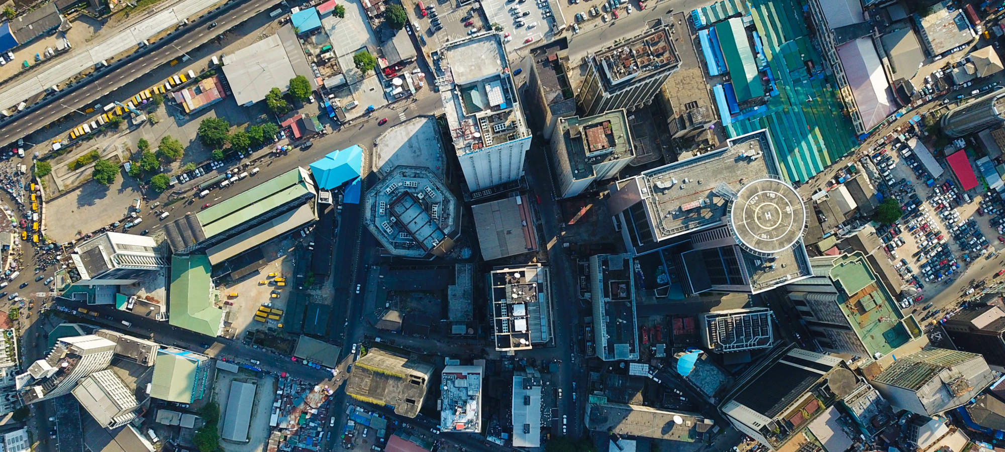 Aerial view of Marina commercial business district Lagos Island Nigeria