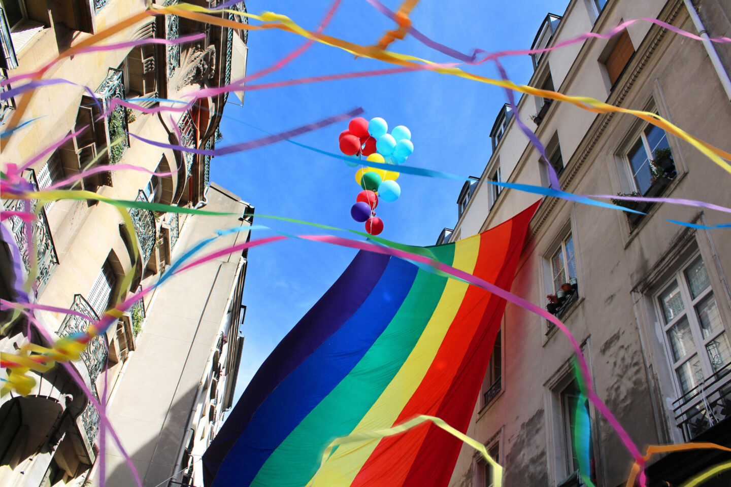 Low angle view of decoration for pride parade