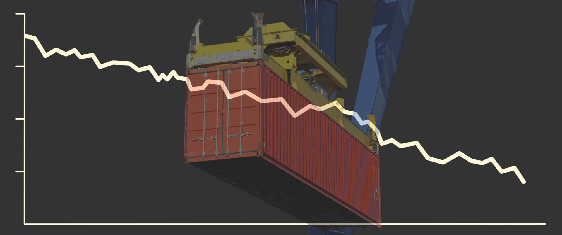 Composing mit fallendem Aktienkurs und einem Container als Symbol für rückläufige WeltWirtschaft