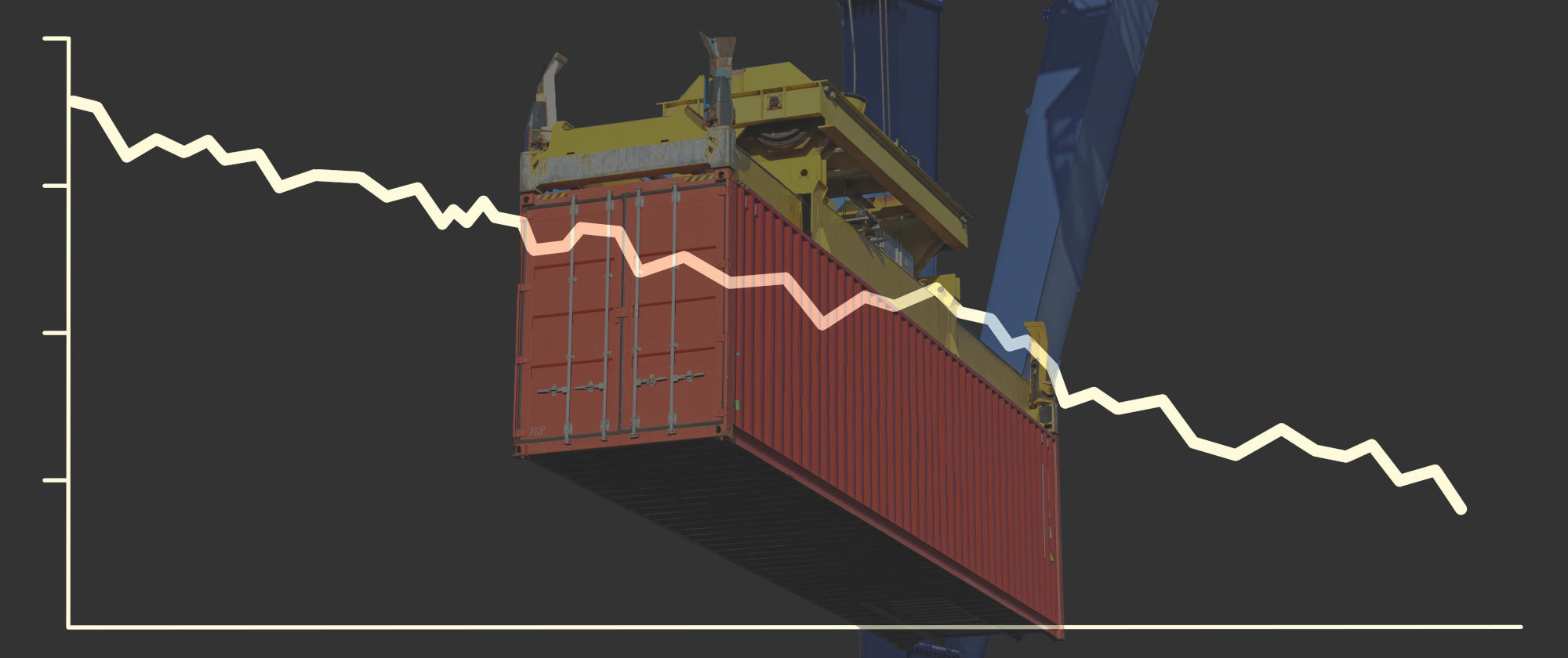 Composing mit fallendem Aktienkurs und einem Container als Symbol für rückläufige WeltWirtschaft