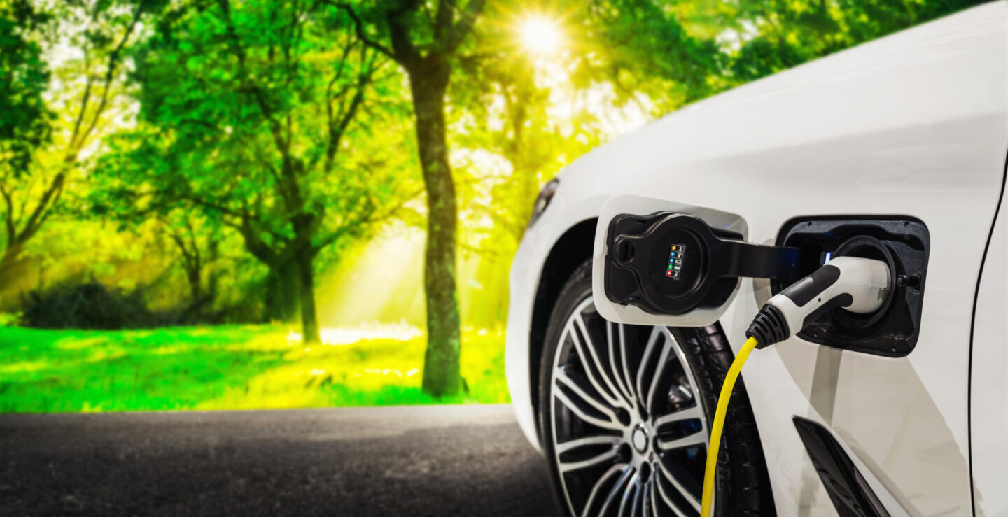 EV charging station for electric car in concept of green energy and eco power