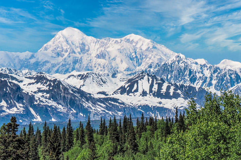 Mount Denali on a clear sunny day