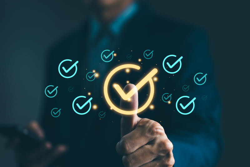 Standardization and certification concept Quality management with Quality Assurance or QA and Quality Control or QC and improvement Compliance to regulations and standards Company business audit