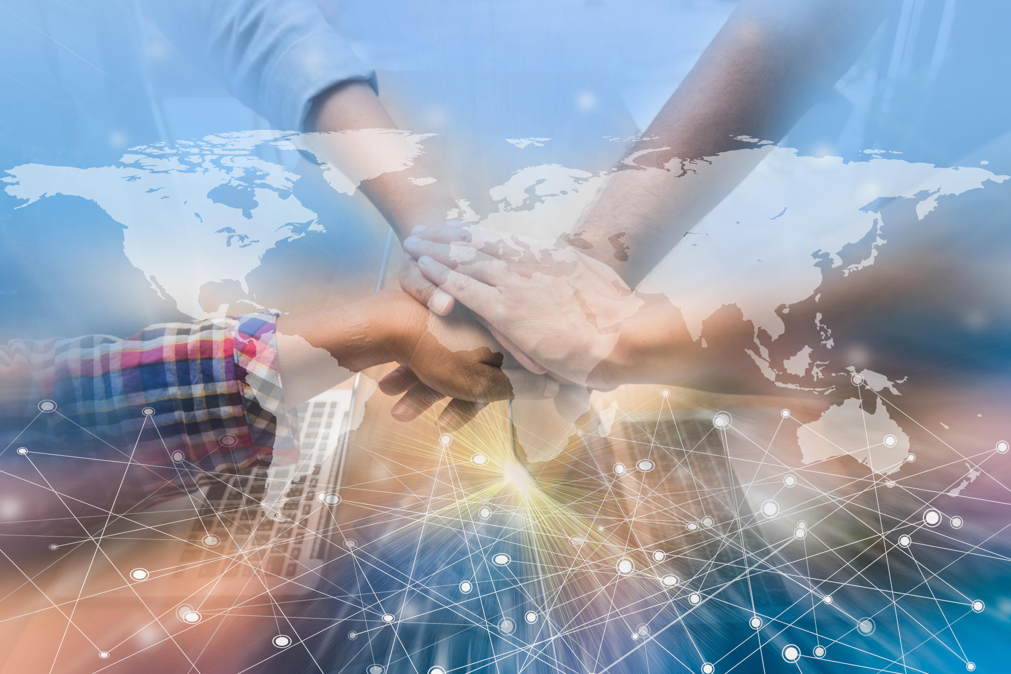 Hands were a collaboration concept of teamwork with technology element