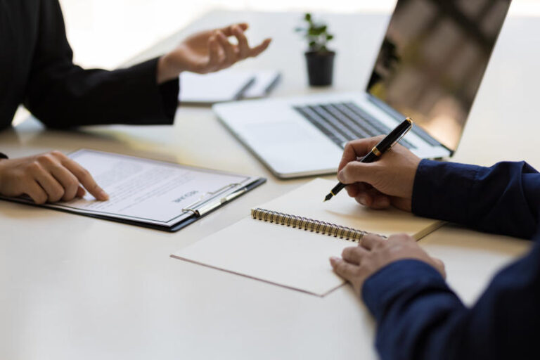 Businesspeople talking and interviewing for office jobs