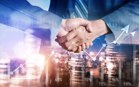 Business handshake on finance prosperity and money technology asset background - IMD Business School