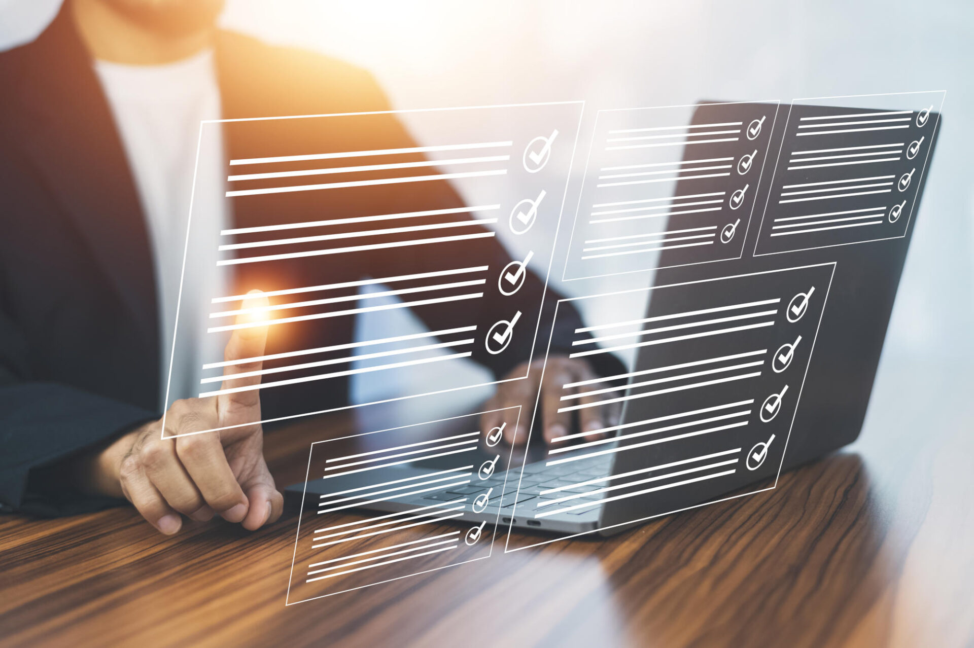 Businessman using computer Software for security searching and managing corporate files Corporate data management system and document management system with employee privacy
