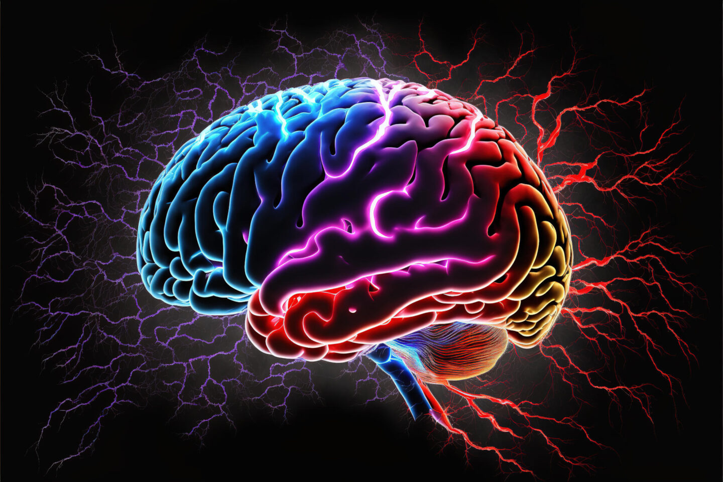 brain with computer with color splash abstract art
