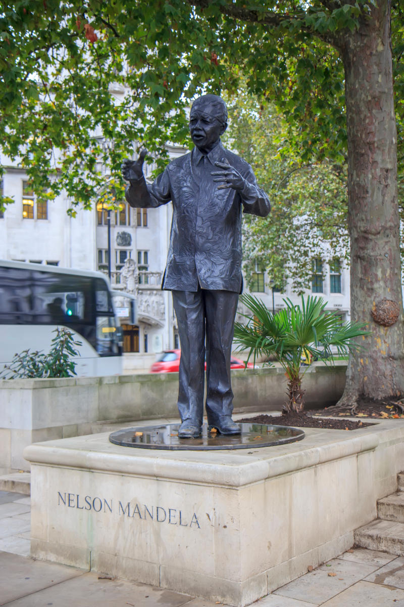 Nelson Mandela memorial by sculptor Glyn Williams on Parliament square in London
