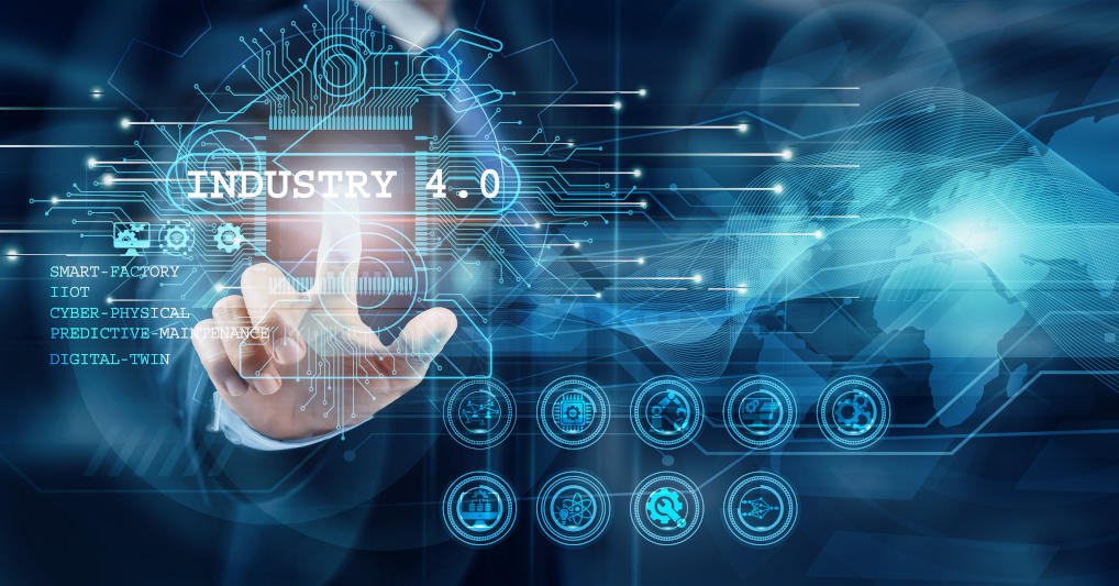 Businessman touch word Industry 40 is the fourth industrial revolution characterized by the integration of digital technologies into manufacturing processes enhancing efficiency and decision-making