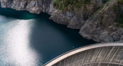 Dam wall view from above aerial photo