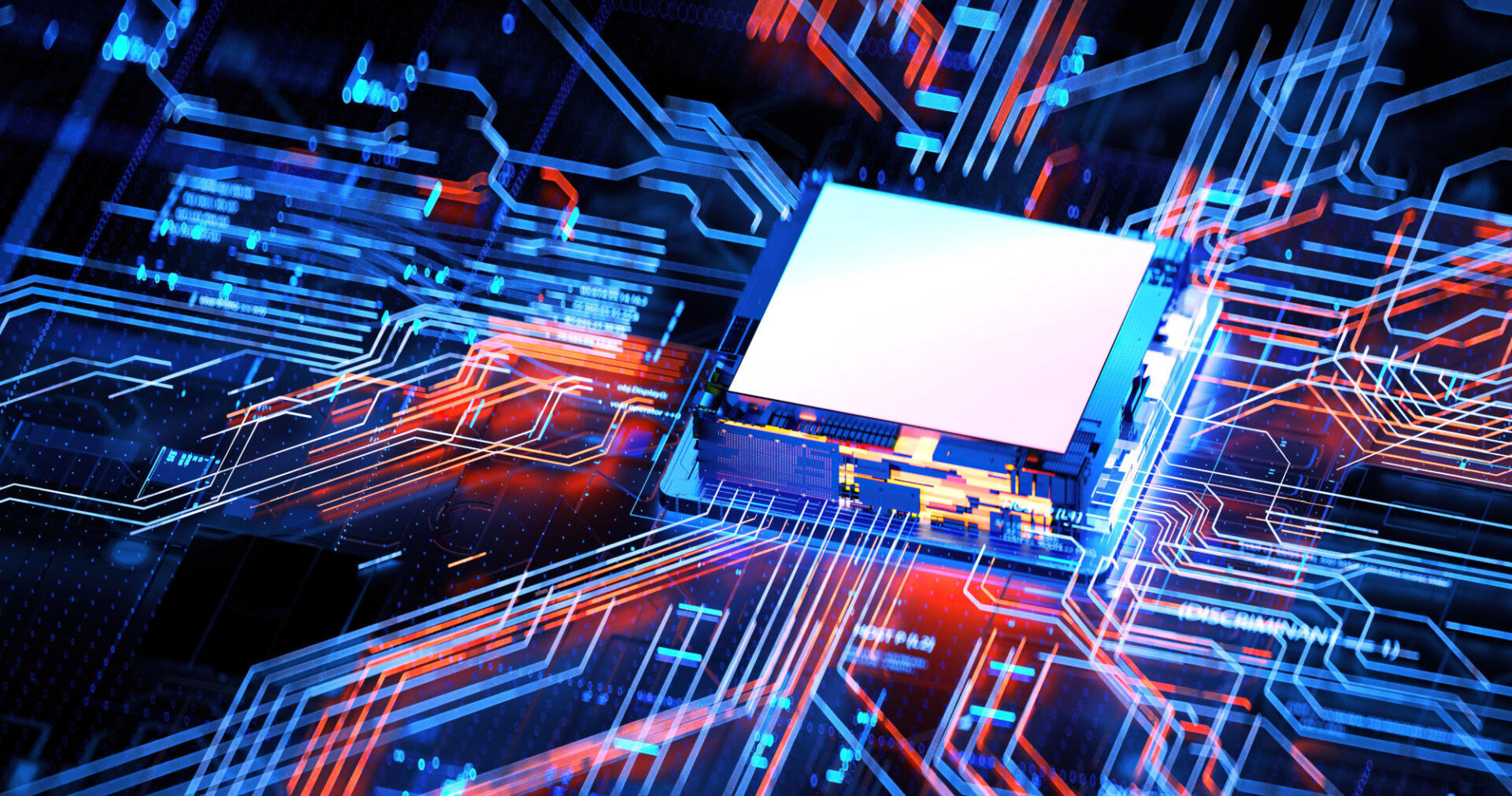 3D illustration cyberpunk AI skyscraper Circuit board Technology background Central Computer Processors CPU and GPU conception