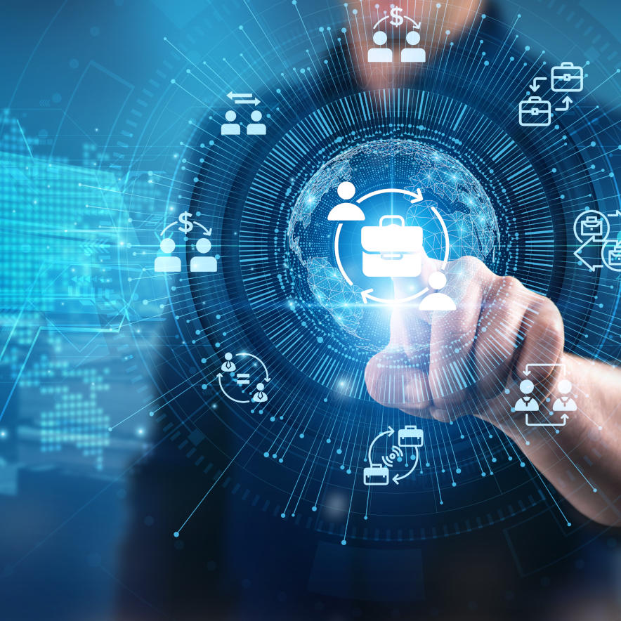 Businessman touching long-term partnerships strategic alliances B2B Business data-driven decisions supply chain optimization and innovative service solutions