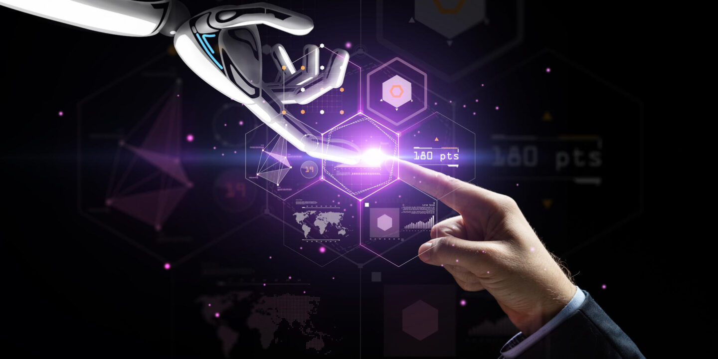 robot and human hand over virtual projection