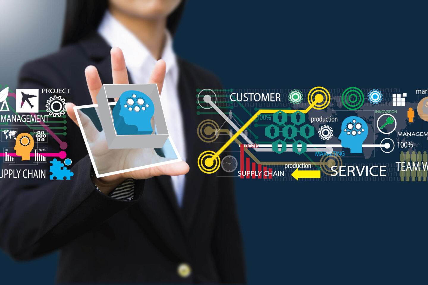 business woman Touch screen concept