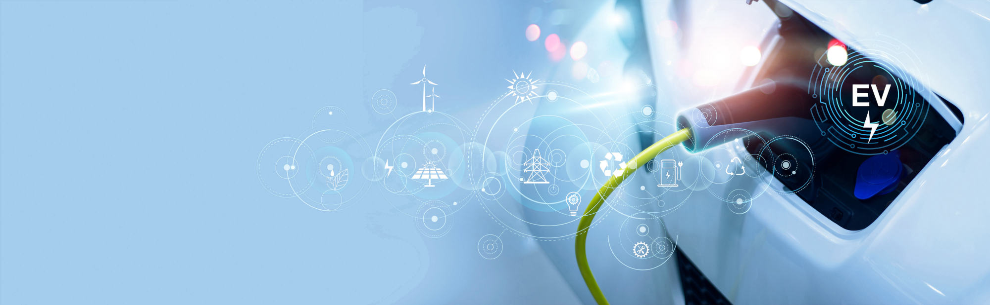 Energy car concept Electric car being charged up using charging battery station and icon sustainable energy and environment friendly Technology and green energy