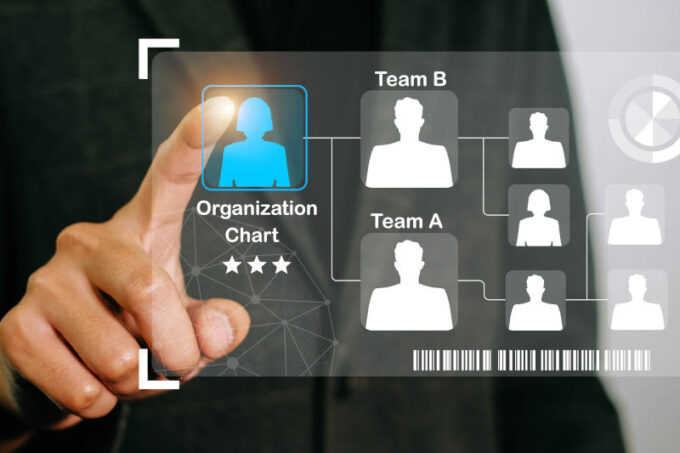 Businessman touch icon in project management business organization teamwork Choosing a Manager for a Big Project The division of teams to work Team A Team B